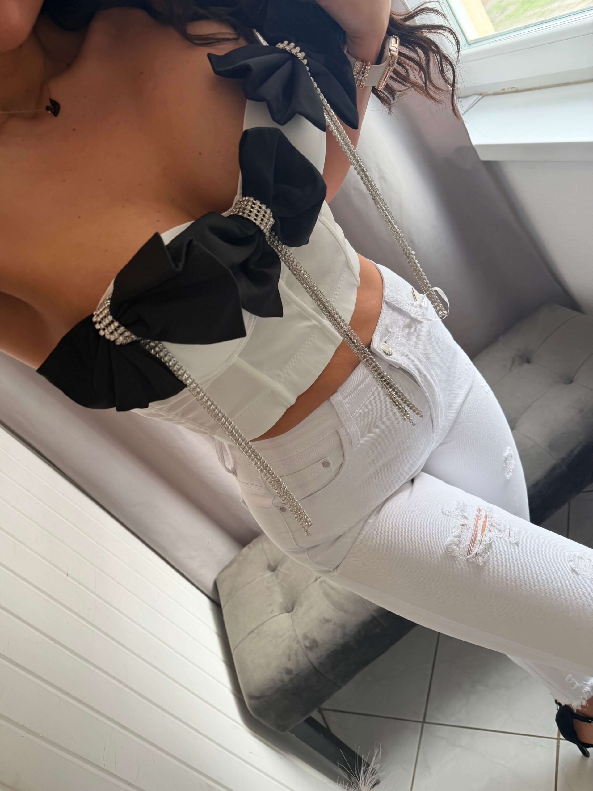 White szaggatott fehér farmer nadrág - Image 6