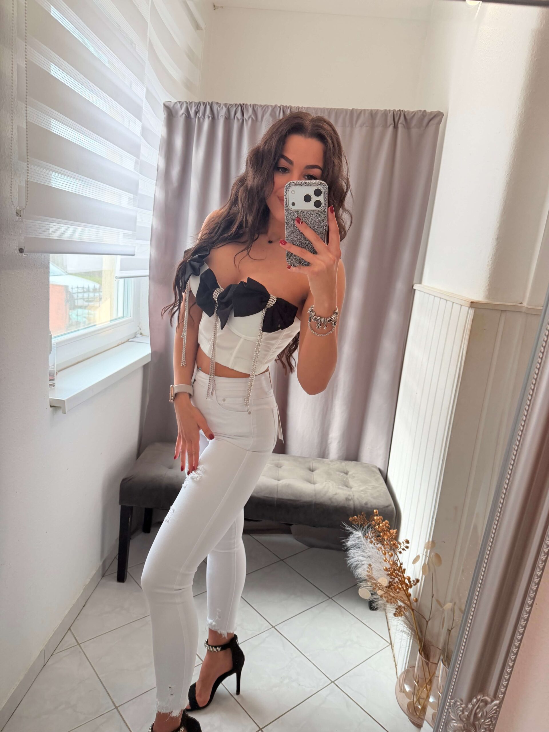 White szaggatott fehér farmer nadrág - Image 3