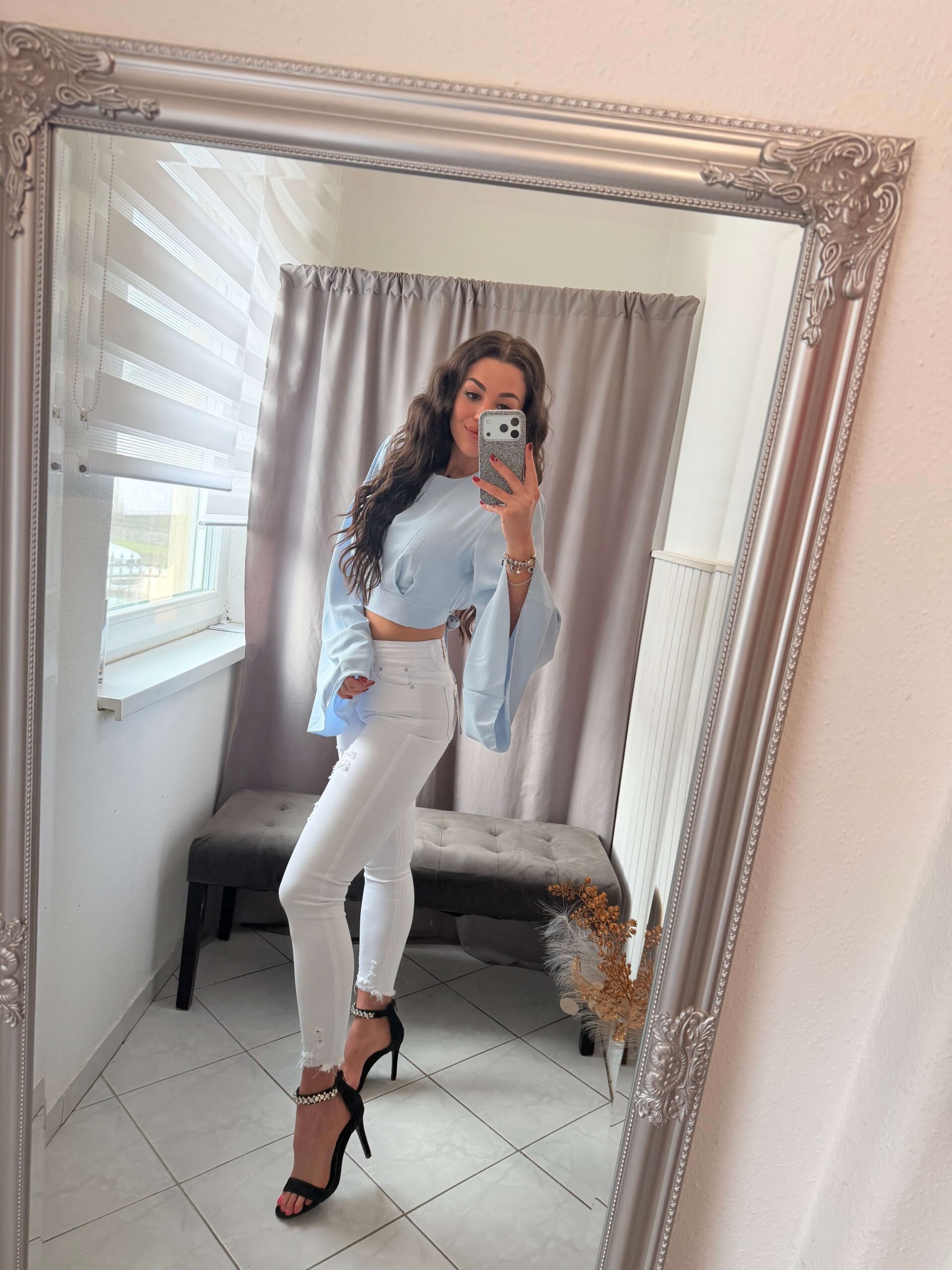 White szaggatott fehér farmer nadrág - Image 7