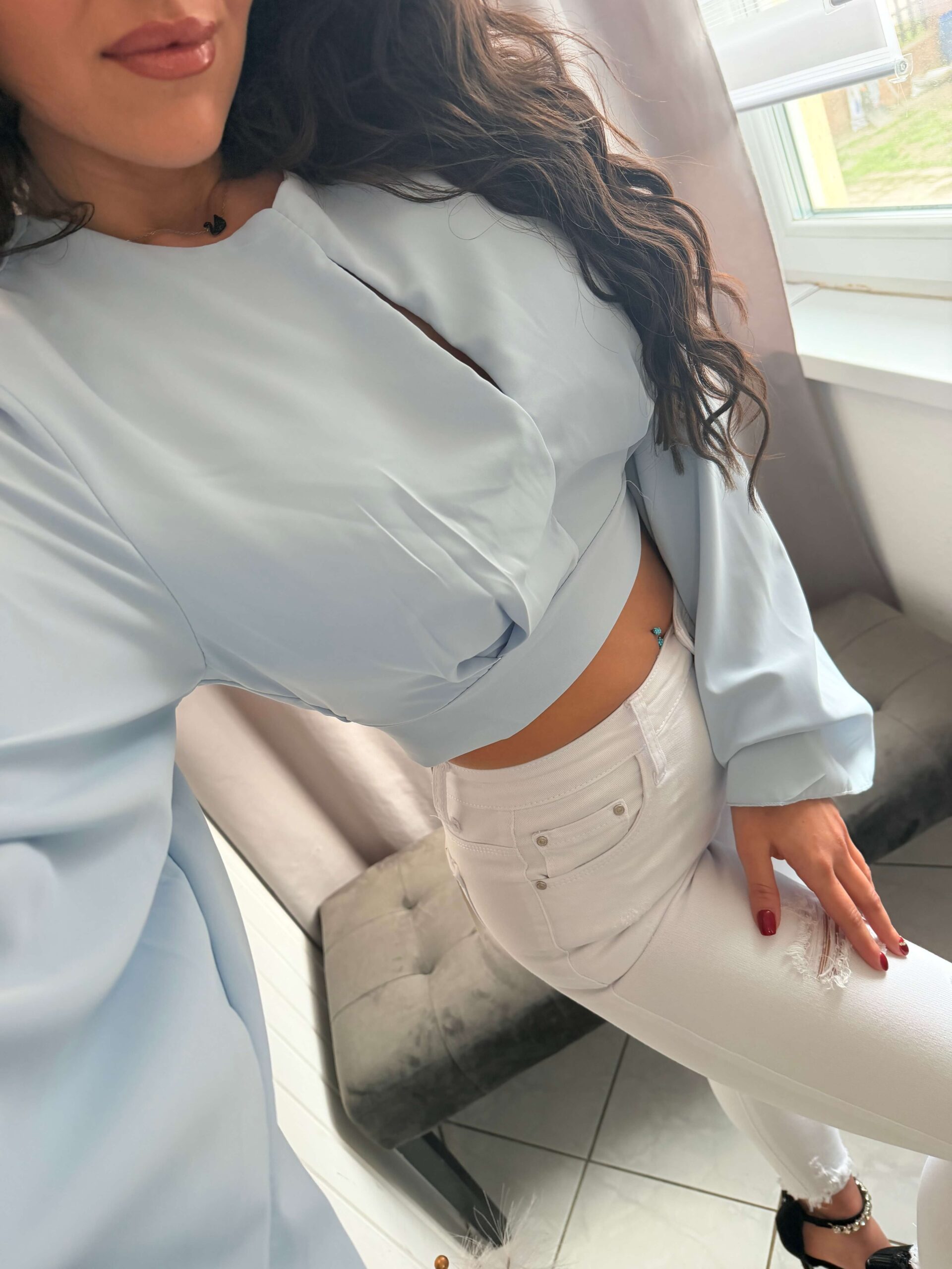 White szaggatott fehér farmer nadrág - Image 9