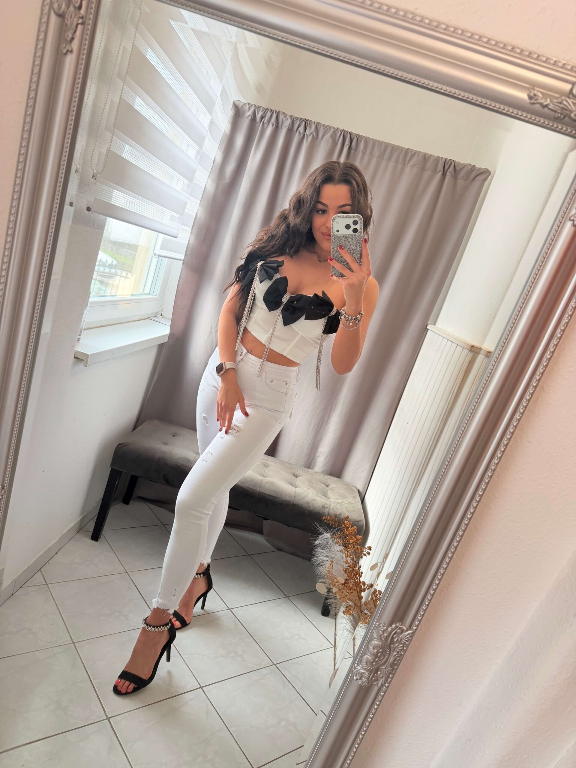 White szaggatott fehér farmer nadrág - Image 5