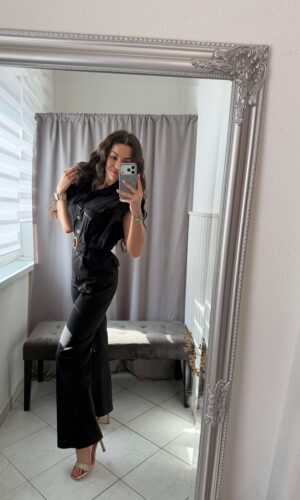 Rozen öves fekete overál