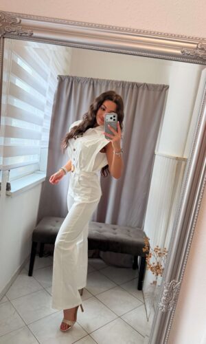 Rozen öves fehér overál