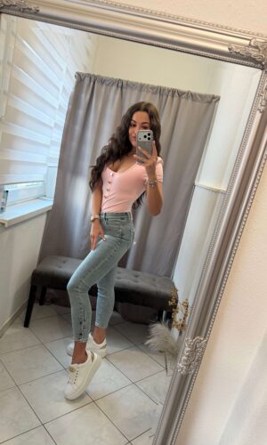 Eliz rövid ujjú arany gombos púder felső